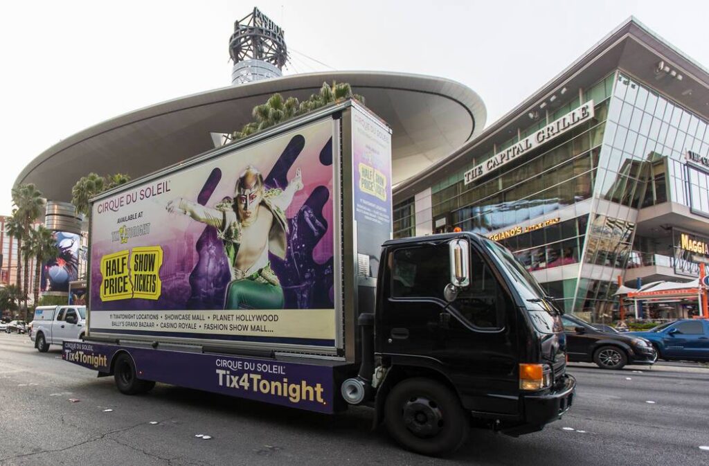 An Image Of Large Mobile Advertisement Found In Busy Roads In Las Vegas About "Cirque du Soleil " - An Entertainment Company & The Largest Contemporary Circus Producer In The World. 